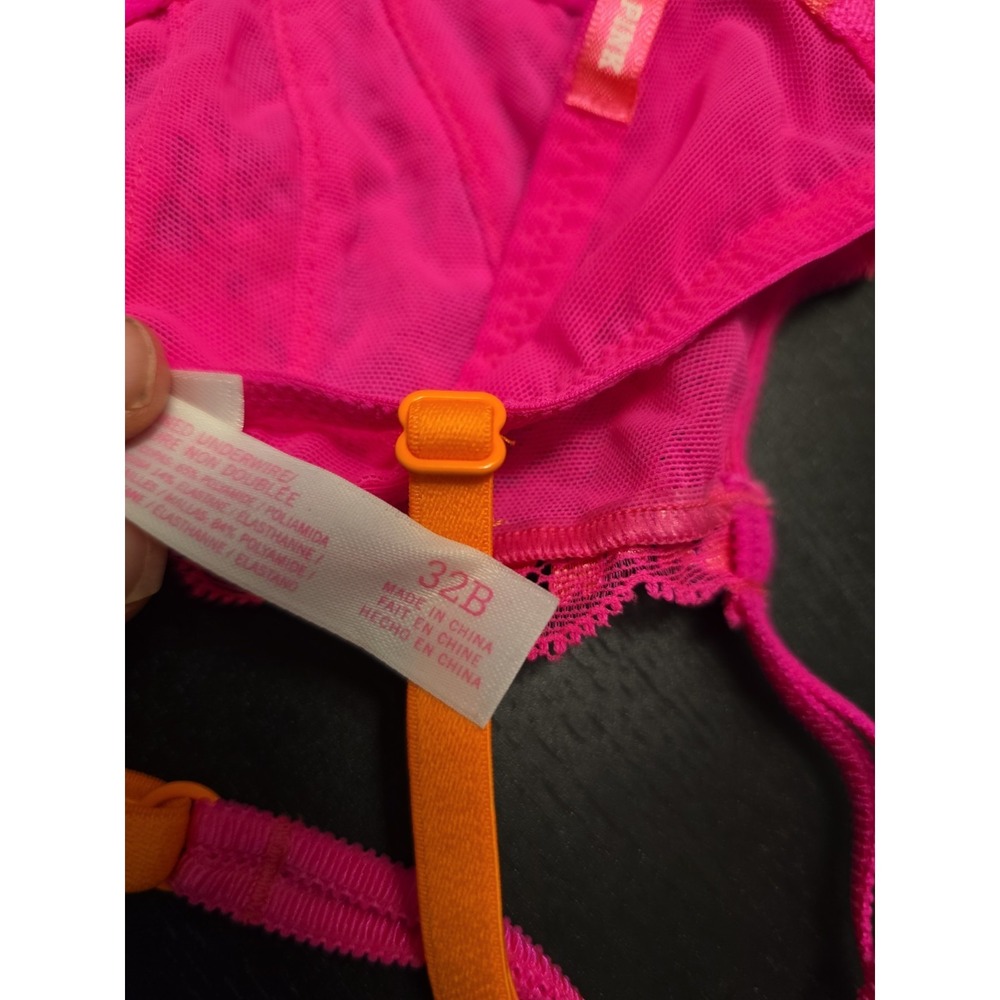 NWT Victorias Secret 32B Very Sexy Hot Pink Bright Orange Lace Unlined Demi Bra - Picture 6 of 9